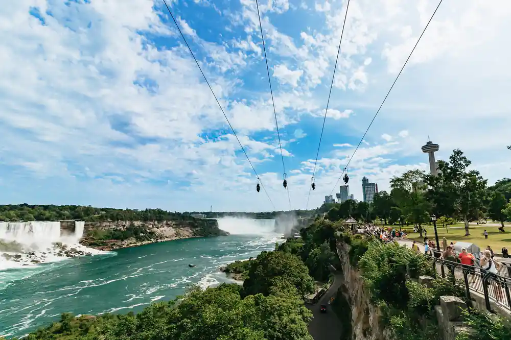 The falls and the lines strung down the gorge