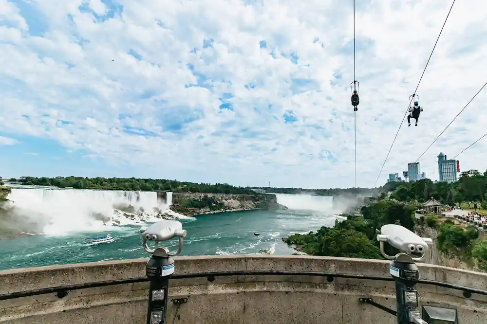 The falls seen from the launch, the cable running out