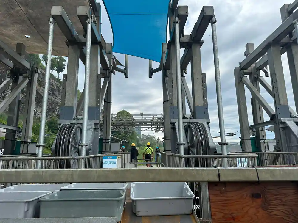 The gantry and the shade sails at the top