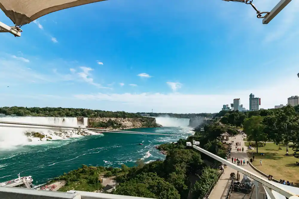 The gorge, the river and the falls from above