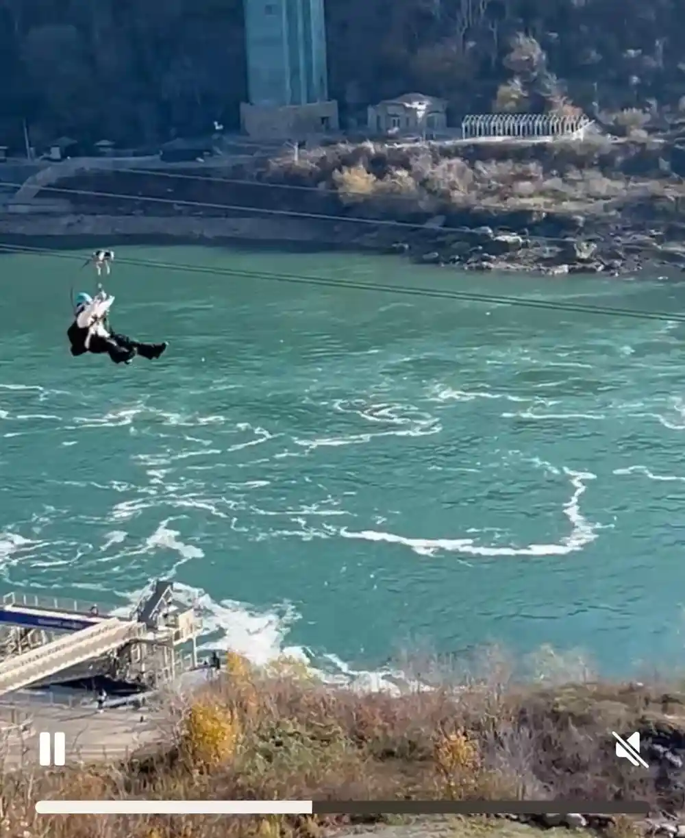 A rider out over the rapids